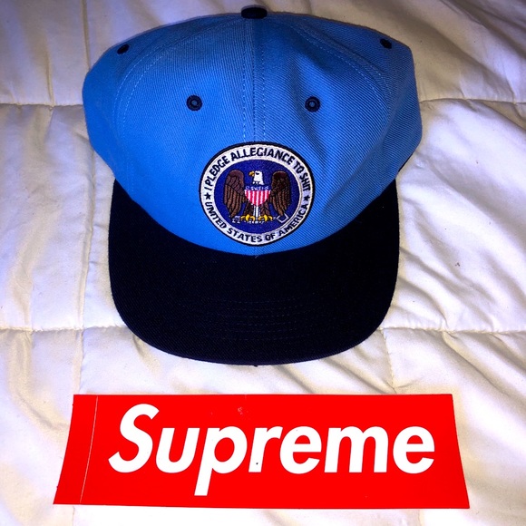 NWT SUPREME I PLEDGE ALLEGIANCE TO SHIT PREZ SEAL NAVY BLUE HAT CAP 6 PANEL ADJ.